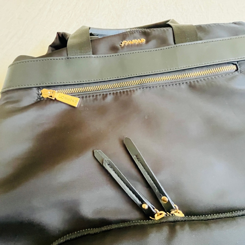 Joan & David Black Nylon Backpack Laptop Bag Gold Hardware Travel Luggage Sleeve - Picture 4 of 8